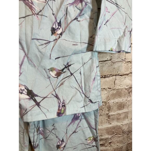 The Cat's Pajamas Flannel Pajama Set Womens Medium Blue Bird Print Winter Scene - Picture 9 of 15